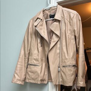 Beige Faux Leather Biker Jacket